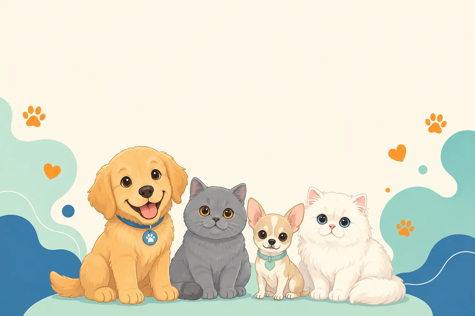 A line-up of cats and dogs illustrating the Petbook membership packages